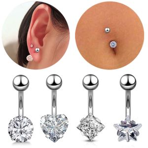 1 PCS Botão Botão Anéis Diamante Surgical Aço Inoxidável Redondo Cúbico Zircônia Nave Barbell Barbell Body Piercing