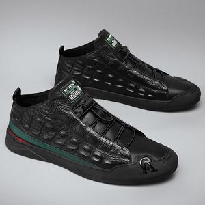 Couro Genuíno de Alta Qualidade Homens Sapatos Casuais Diários Trendy Sneakers Mens Preto Confortável Calçado Primavera