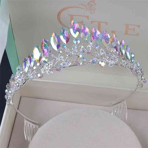 Нежный винтажный AB Color Wedding Crown Alloy Bridal Tiara Барокко Простая принцесса Полу круглая расческа 210707