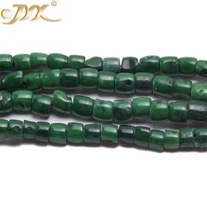 JYX Elegante intero 8x10mm a forma di pilastro perline di corallo verde stringa di pietre preziose sciolte filo 16.5 