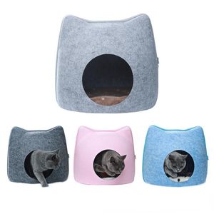 Camas de gato Mobiliário Pet Nest Destacável Natural de feltro Cama Respirável Cave Casa com Almofada para Cats Acessórios Acessórios