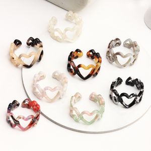 Women Trendy Colourful Leopard Print Transparent Resin Acrylic Ring For Women Korean Creative Heart Rings Jewelry