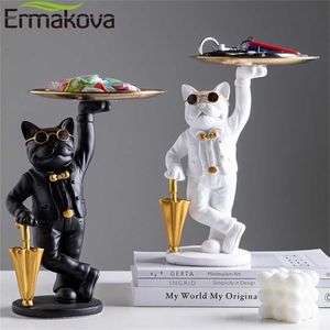 ERMAKOVA Statue Bulldog Storage Tray Resin Art Home Decoration Sculpture Figurine Animal Lover Collection 211108