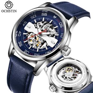 Luxus Skeleton Automatische Mechanische Uhren Herren Mode Uhr Leder Sport Business Armbanduhr Männliche Uhr Relogio Masculino Q0902
