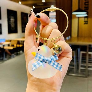 Creative Steel Ring Crystal Little Cute Duck Keychain Car Key Chain Couple Backpack Ornaments Little Duck Exquisite Jewelry G1019