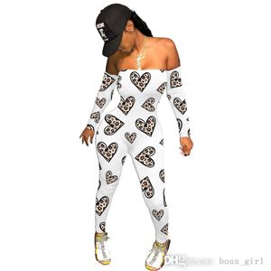 Walentynki Kobiety Jumpsuits Designer Slim Sexy Miłość Pattern Letters Leopard Drukowane Jeden Słowo Kołnierz Damskie Nowe Moda Pacy