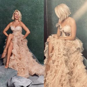 Buffy Bridal Tulle Maternity Evening Suknie Custom Made Lostered Ruffles Kobiety Szaty zdjęciowe Sheet Beach Urodziny Szlafrok Bathrobe Befwear