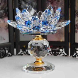 Crystal Lotus Flower Candle Holder Tealight Home Tabletop Feng Shui Ornamenty Y211229