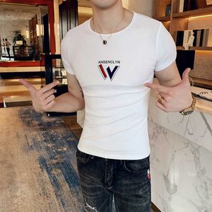 Мода футболка мужская буква напечатана лето о-шеи топы Tees Slim Fit Streetwear повседневная футболка удобная мужская одежда 210527