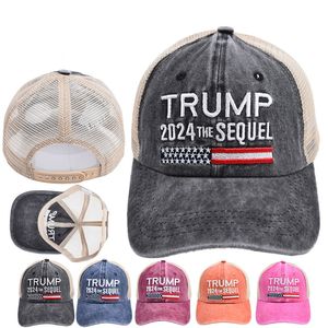 Donald Trump 2024 Cap Mesh Baseball Caps General Election Hat USA Flag 3D Embroidery Vintage Adjustable Outdoor Sun Hats Casual Breathable JY0751