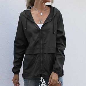 Jackets For Women Hooded Windproof Female Basic Zipper Coat Womens Clothing Solid Color Long Sleeve Casual Cardigan Hoodie 211029