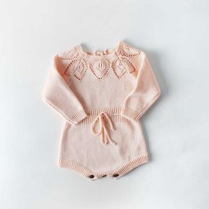 Bodysuit Springピンクの赤ちゃん女の子ボディスーツ長袖幼児ジャンプスーツニットセーター幼児ベビーガール服210713
