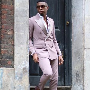 Spring Summer Men Tuxedos Double Breasted Light Purple Groom Mens Pants Suits Business Prom Dinner Blazer Suit (Jacket+Pants)