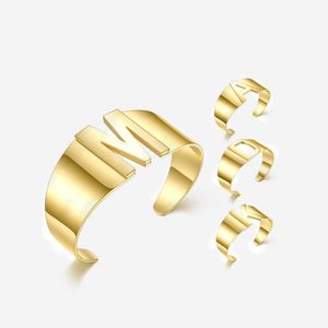 Enfashion Initial Letter Bangles for Women Hollow Alphabet Open Bracelets Stainless Steel Gold Color Fashion Jewelry Gifts B2163 Q0720