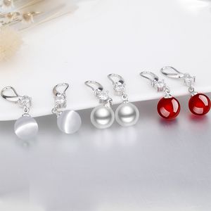 Orecchini pendenti vintage semplici in pietra occhio di gatto per donne ragazze eleganti orecchini pendenti con perle finte regalo di gioielli di moda da sposa