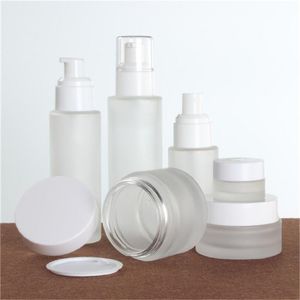 Frosted szklany butelka Refillable Cream Cream Jar Baldion Spray Pimp Butelki Kosmetyki Przykładowe pojemniki do przechowywania 20 ml 30 ml 40 ml 60 ml 80 ml 100 ml 120ml