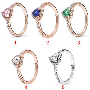 Hög kvalitet 100% 925 Sterling Silver passar pandora Ring Smycken guld ny sublimt hjärta rosa grön ring Förlovningsälskare Mode vigselring för kvinnor