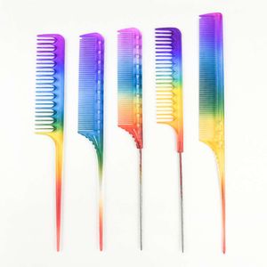 Wholesale thin hair salon for sale - Group buy Hairdressing rainbow hair salon haircut thin end color gradient hairstyle comb