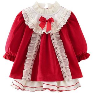 Girl Red Velvet Spanish Dress Baby Lolita Princess Ball Gown Children Eid Dresses Kids Boutique Clothes Fleece Liner Winter 210615