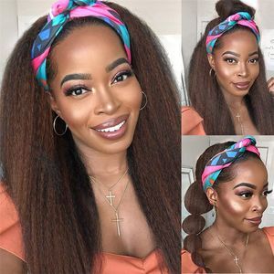 HD2914 3styles 18-24 tum Kinky Curly Headband Hair Wigs Remy Brazilian Scarf Människa för svarta kvinnor Inget lim Sy i 1