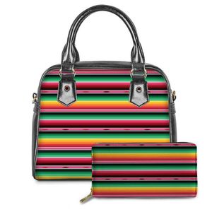 Axelpåsar läder klaff väska färgglad mexikansk filt randtryck lyxhandväska och handväska st
