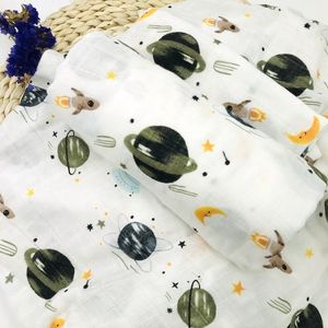 Space 100 % Bambusfaser-Musselin-Druck, florale Babybettwäsche, Badetücher, Decken, Neugeborenendecke für Babys, Wickeltuch 210309