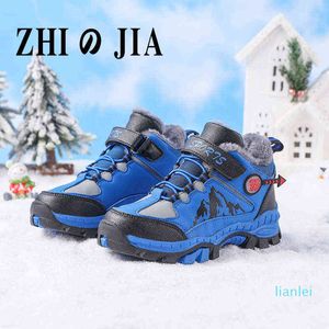 2021 Kids Fur Keeps Warm Soft Sneakers Outdoor Waterproof Hiking Sport Shoes for Boys Winter Non-slip Steel Claw Snow Boots