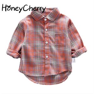 Style Boys Shirt Långärmad för barn Plaid Baby Girl Blouse Boys Shirt 210702