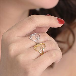 Echte sterling zilveren band ringen voor vrouwen eenvoudige uitgehold gezicht vorm punk ring vintage fijne sieraden dropshipping YMR679