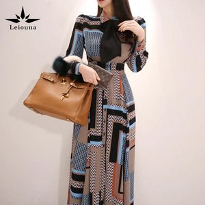 Casual Kleider Vintage Print Elegante Lange Floral Maxi Skater Kragen Kleid Frauen Frühling Boho Hemd Hohe Taille Swing Vestidos