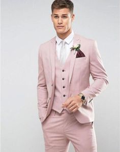 Latest Light Pink Men Wedding Suits Groom Prom Party Blazer Male Slim Fit Tuxedo Costume Marriage Homme Terno Jacket+Pants+Vest Men's & Blaz