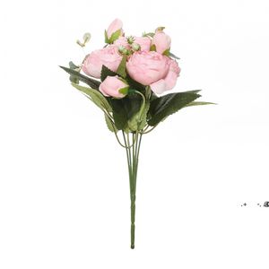 newFiori artificiali Rose di peonia di seta rossa Vasi per la decorazione domestica Bouquet da sposa Accessori da sposa Regali fai da te artigianali Piante finte rosa EWD6284