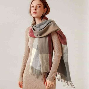 Johnature Winter Tjockerad Varm Ullkvinnor Showl 2021 All Match Tassel 8 Färger Kvinnlig Scarf