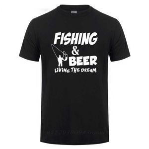 E birra che vive il regalo di compleanno divertente del sogno presente per gli uomini marito Bistecca di Bistellatore del pescatore in cotone manica corta T-shirt 210629