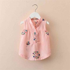 Tops de verano para niñas, camisas coreanas para bebés, chaleco sin mangas bordado para niños, combina con todo floral P4722 210622