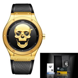 2021 Skull 3D Men's LIGE New Fashion Business Top Silicone Watch Quartz Creative Watch Relogio Masculino