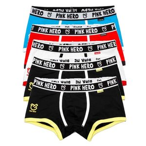 Lote de 5 peças Pink Heroes Clássico Cueca Masculina Boxers Algodão de Alta Qualidade Calcinhas Masculinas Confortáveis Custo-benefício M L XL XXL 210826