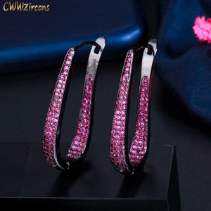 Double Sided Micro Pave Pink Red Cubic Zirconia Black Gold Color Hoop Earrings for Women Jewelry Gift CZ859 210714