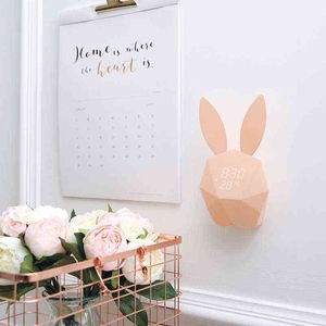 Simpatico coniglio LED Sound Night Light Termometro Orologi da parete da tavolo ricaricabili Forma di coniglio Sveglia digitale Decorazione domestica H1230