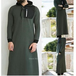 Abbigliamento etnico Abito musulmano Uomo islamico Pakistan Robe Arabia Saudita Hodded Dubai Manica lunga Solid Abaya Maschio Thobe Kaftan