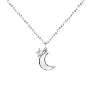 Hemiston 925 Sterling Silver Star Moon Necklace Female Style Zircon Five-Star Fritillaria Necklace For Women Gift Q0531