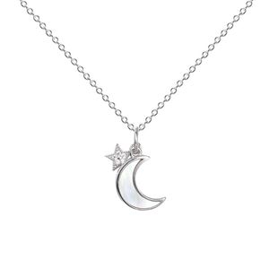 Hemiston 925 Sterling Silber Stern Mond Halskette Weiblichen Stil Zirkon Fünf-Stern Fritillaria Halskette Für Frauen Geschenk Q0531