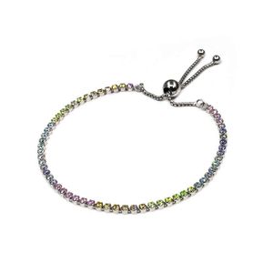 Wholale Sterling Sier Rainbow Tennis Bracciale scorrevole con zirconi cubici rodiati in silicone regolabile