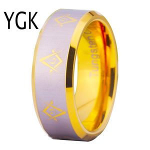 Obrączki ślubne YGK Tungsten Pierścień Biżuteria S mm Gold Color Bevel Freemason Masonic Męska komfort