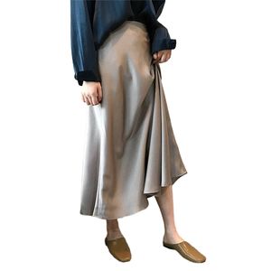 Tangada Kvinnor Solid A-Line Midi Skirt Faldas Mujer Vintage Side Zipper Office Ladies Kirts Hög kvalitet ASF42 210708