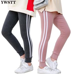 Spor Pantolon Kızlar Tayt Çocuk Kız Sweatpants Çocuklar Için Şerit Spor Tayt Çocuk Tayt Spor Pantolon Dış Giyim 210303