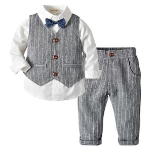 Boys Suits Blazers Clothes Suits for Wedding Formal Party Striped Baby Vest Shirt Pants Kids Boy Outerwear Clothing Set G1023