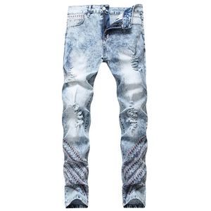 Unga män rippade skinny dragkedja smal passform casual byxor byxor vintage jeans män x0621