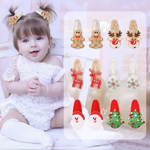 Christmas Hair Accessories Baby Girl Clips With Deer Snowflake Snowman Barrettes Hairpin Sequin Head Accessory M3857