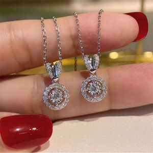 New Arrival Brand New Luxury Jewelry 925 Sterling Silver Round Cut White Topaz CZ Diamond Gemstones Circle Pendant Women Clavicle Necklace